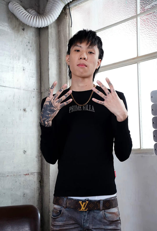 TGFCLUB PRIME KILLA Rhinestone Stretch Slim Fit Long Sleeve Tee | Face 3 Face