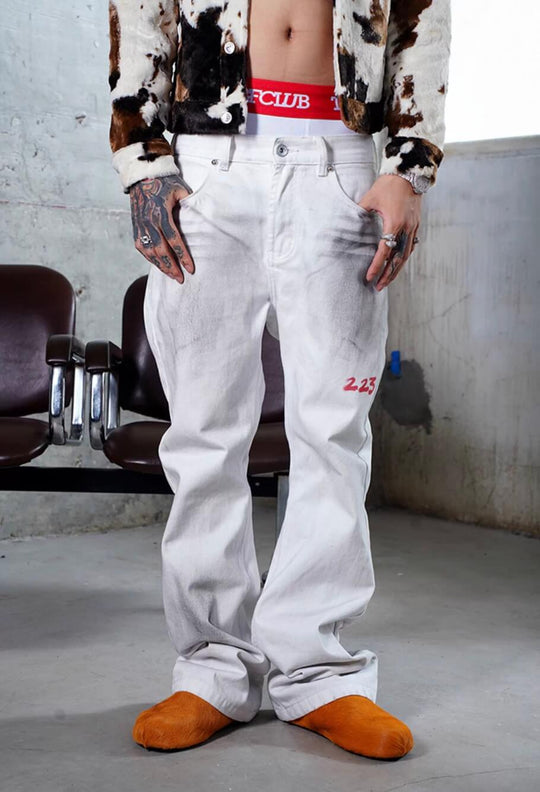 TGFCLUB Kill Graffiti Distressed White Flared Jeans | Face 3 Face