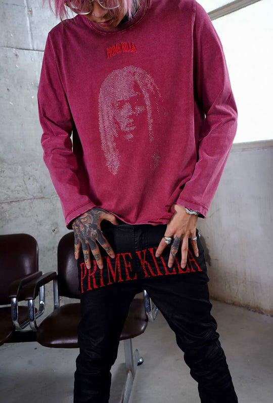 TGFCLUB PRIME KILLA Print Rhinestone Waxed Slim Fit Skinny Jeans | Face 3 Face