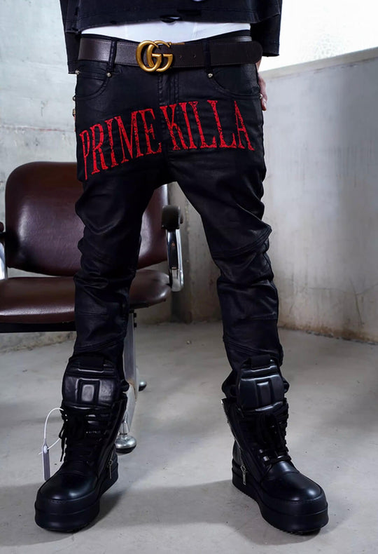 TGFCLUB PRIME KILLA Print Rhinestone Waxed Slim Fit Skinny Jeans | Face 3 Face