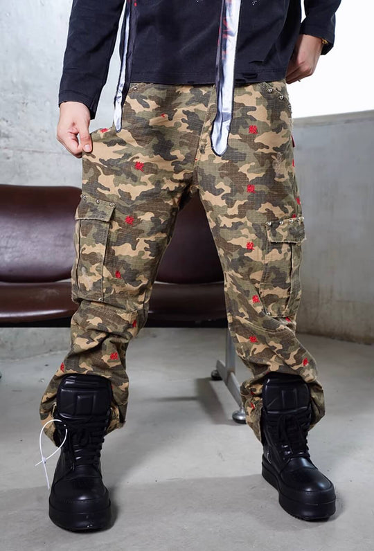 TGFCLUB Kill Fully Embroidered Studded Camouflage Cargo Pants | Face 3 Face
