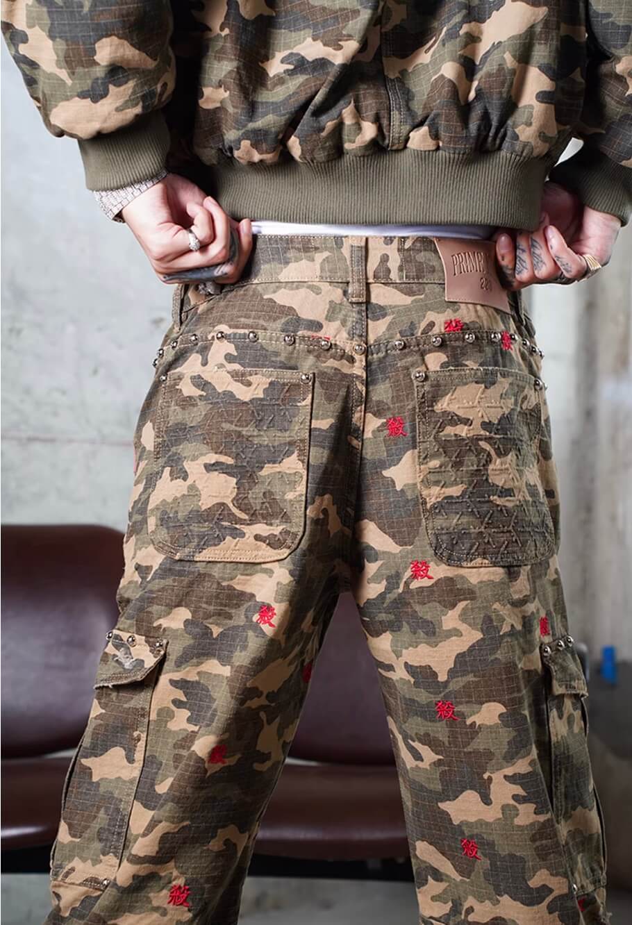 TGFCLUB Kill Fully Embroidered Studded Camouflage Cargo Pants | Face 3 Face