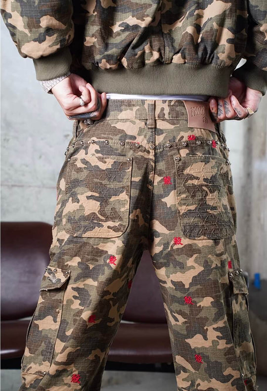 TGFCLUB Kill Fully Embroidered Studded Camouflage Cargo Pants | Face 3 Face