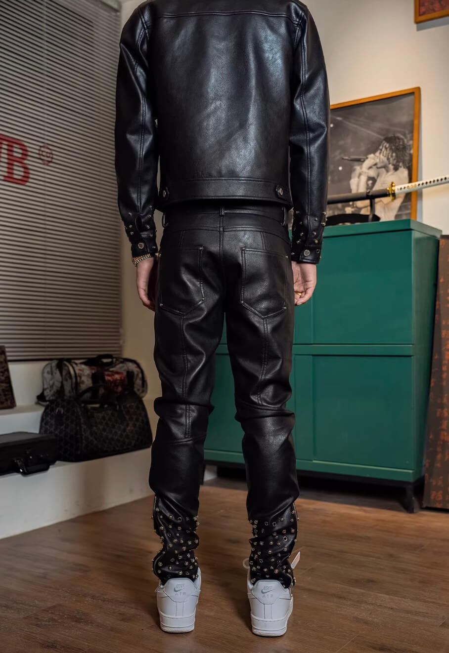 TGFCLUB Embossed Studded Slim Fit PU Leather Pants | Face 3 Face