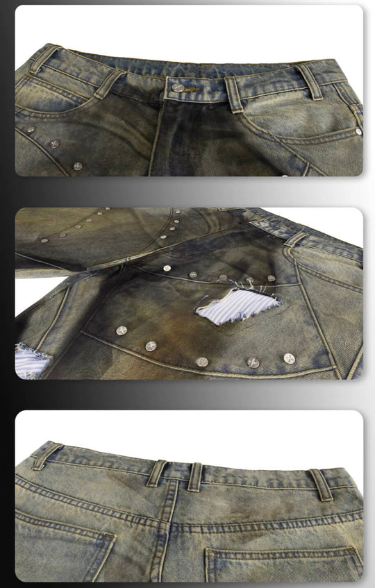 Night Lab Rivet Patchwork Rust Washed Jeans