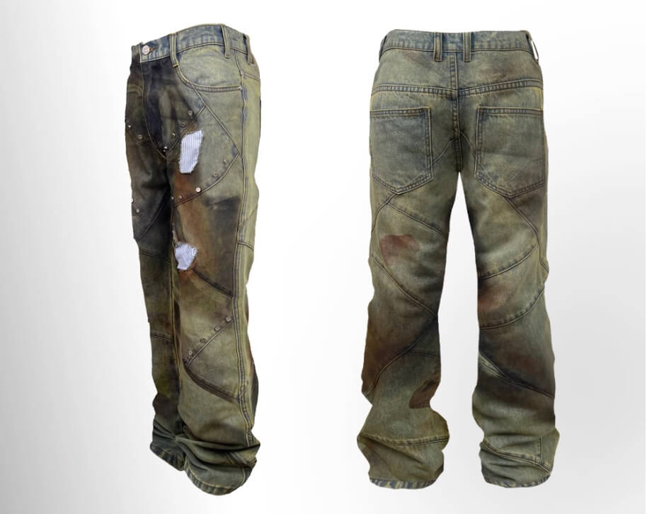 Night Lab Rivet Patchwork Rust Washed Jeans