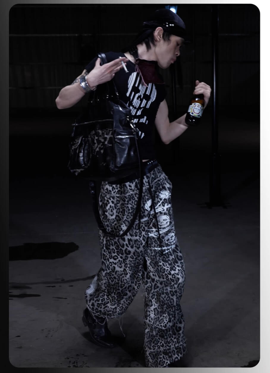 Night Lab Skull Pirate Leopard Printed Distressed Pants | Face 3 Face