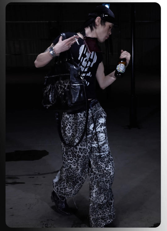 Night Lab Skull Pirate Leopard Printed Distressed Pants | Face 3 Face