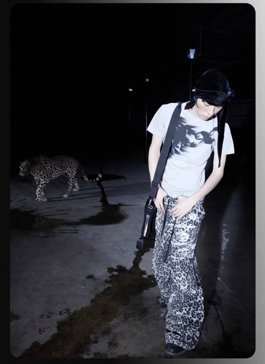 Night Lab Skull Pirate Leopard Printed Distressed Pants | Face 3 Face