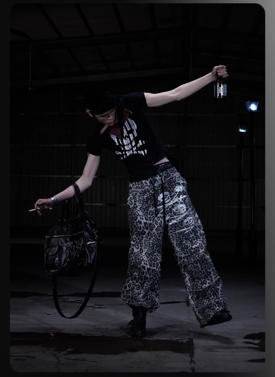 Night Lab Skull Pirate Leopard Printed Distressed Pants | Face 3 Face