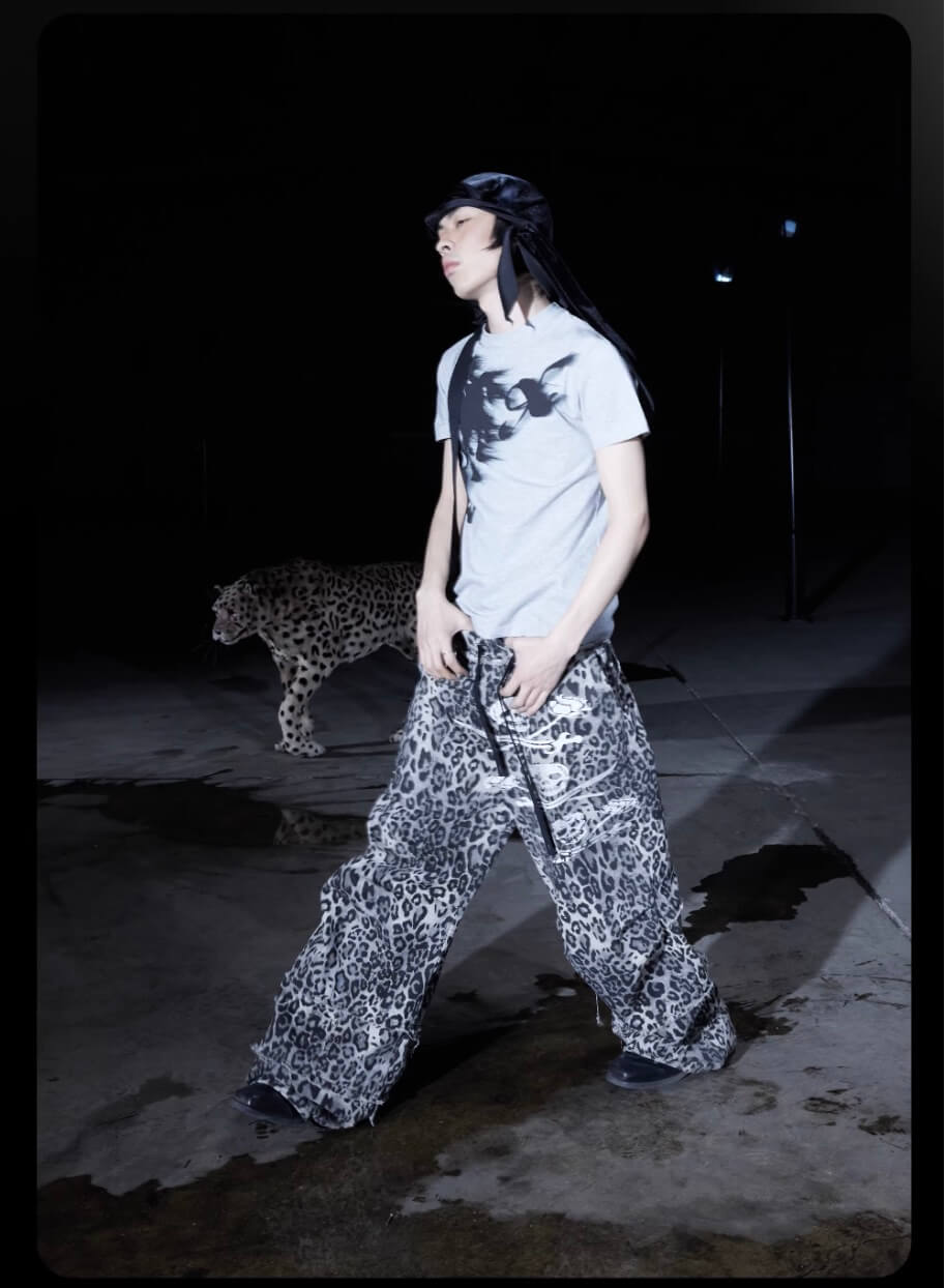 Night Lab Skull Pirate Leopard Printed Distressed Pants | Face 3 Face