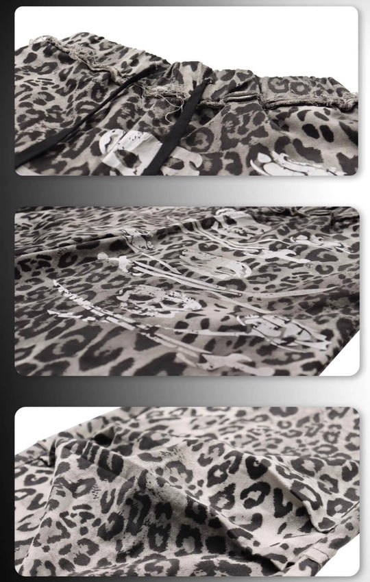 Night Lab Skull Pirate Leopard Printed Distressed Pants | Face 3 Face