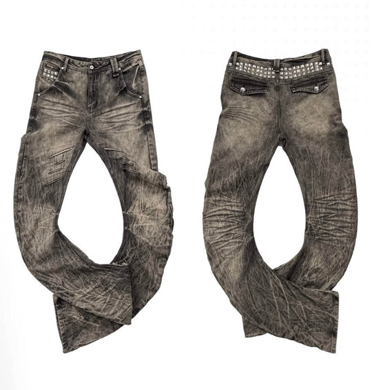 Night Lab Rock Rivet Washed Distressed Curved Slim Fit Jeans | Face 3 Face