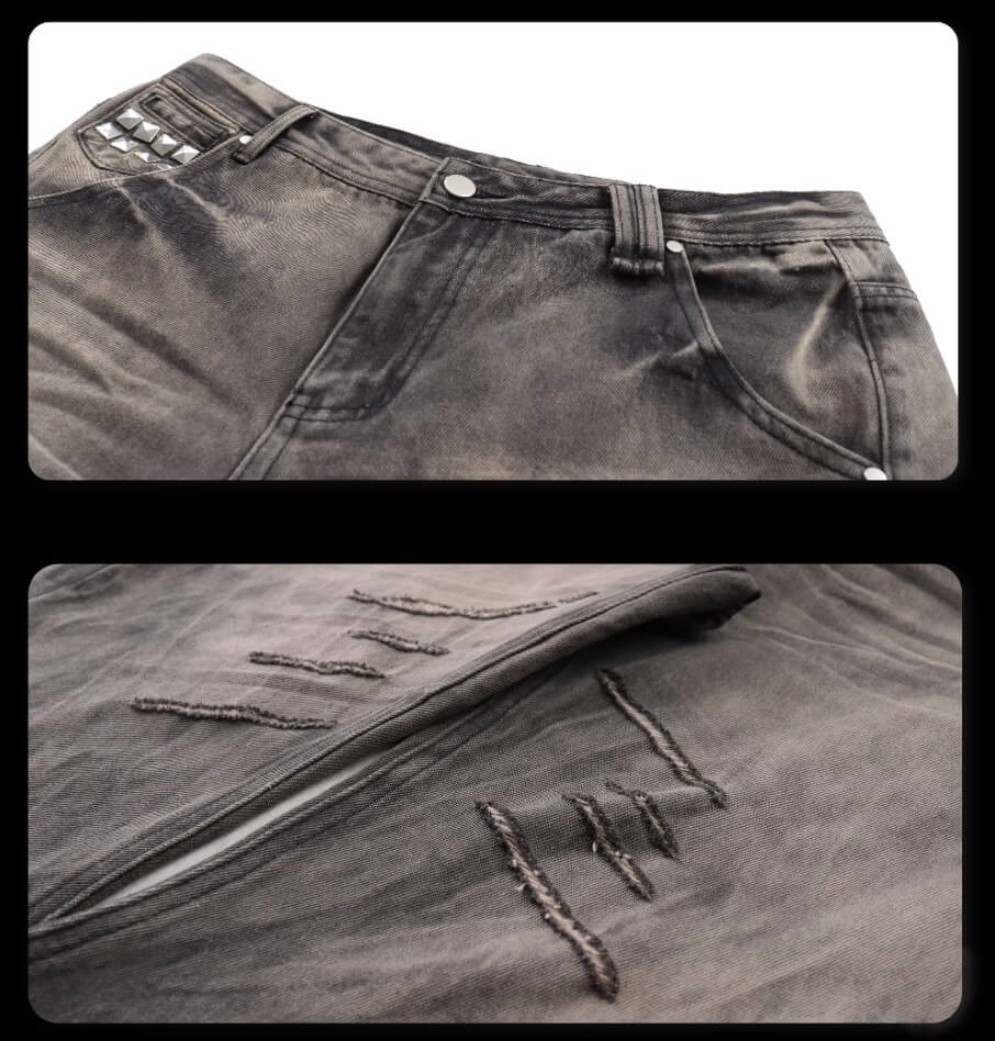 Night Lab Rock Rivet Washed Distressed Curved Slim Fit Jeans | Face 3 Face