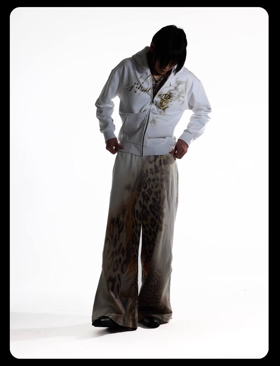 Night Lab Leopard Print Double Waistband Sweatpants | Face 3 Face