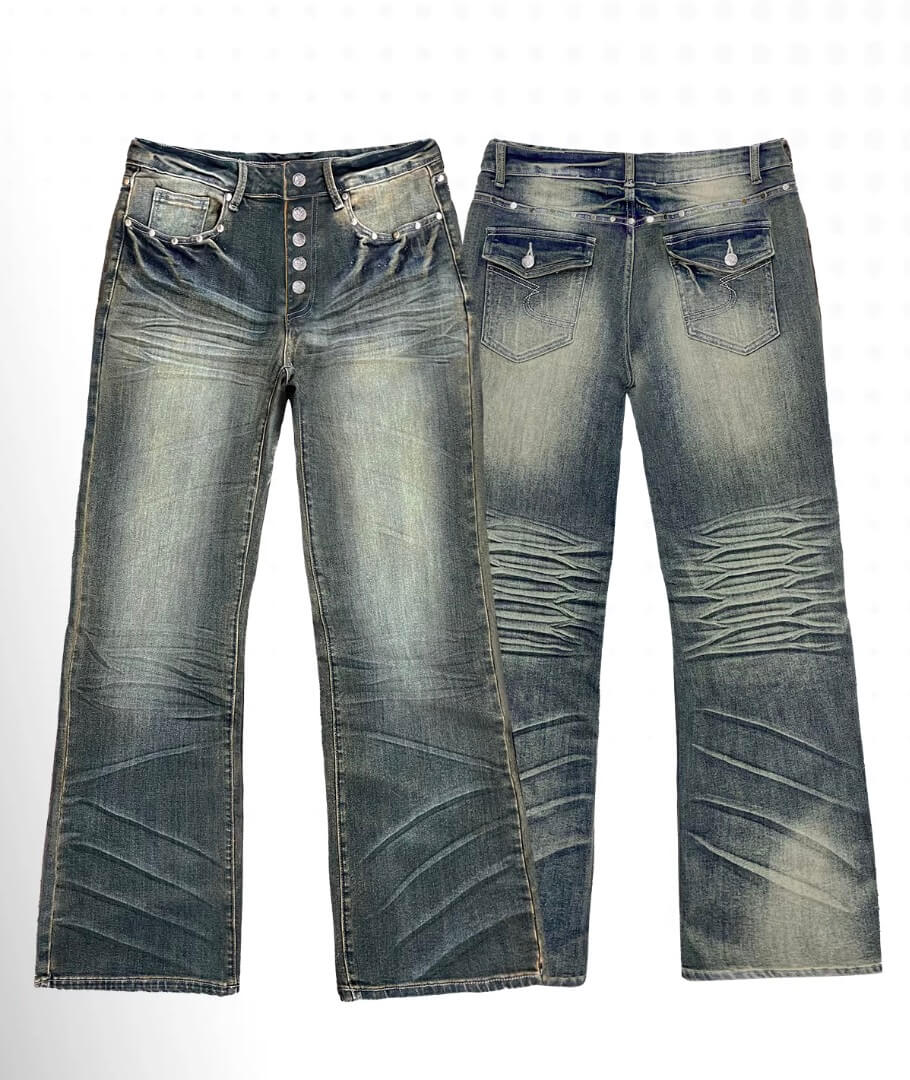 Night Lab Studded Button Fly Whisker Washed Jeans | Face 3 Face