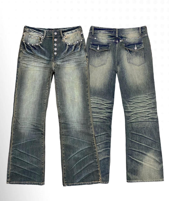 Night Lab Studded Button Fly Whisker Washed Jeans | Face 3 Face