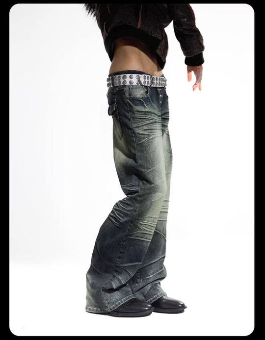 Night Lab Studded Button Fly Whisker Washed Jeans | Face 3 Face