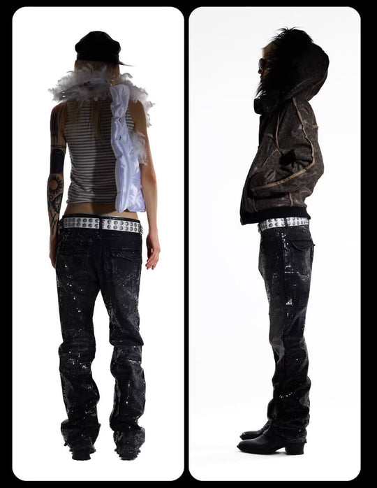 Night Lab All Over Sequined Distressed Jeans | Face 3 Face