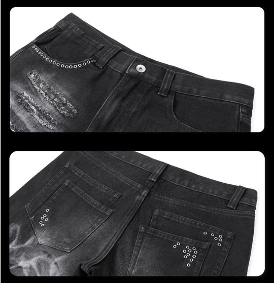 Night Lab Studded Lace Up Heavy Washed Distressed Jeans | Face 3 Face