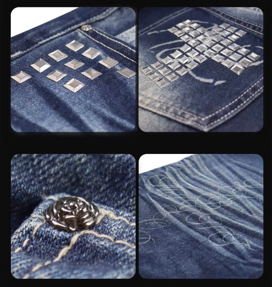 Night Lab Rock Studded Whisker Washed Flared Jeans | Face 3 Face