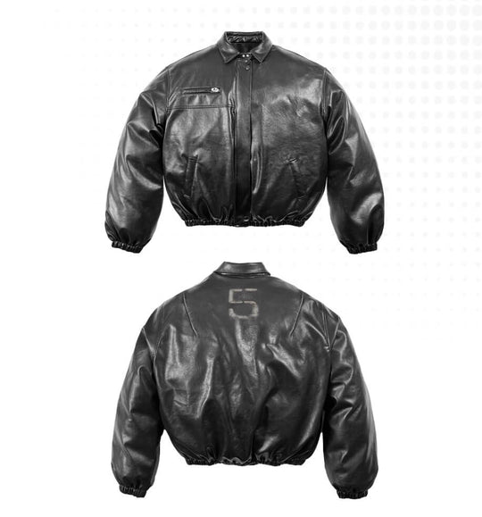 Night Lab Military 5 Painted PU Leather Puffer Bomber Jacket | Face 3 Face