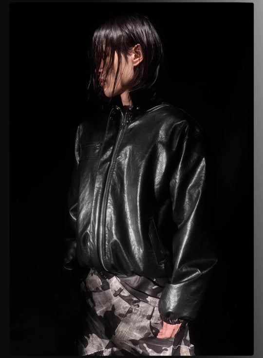 Night Lab Military 5 Painted PU Leather Puffer Bomber Jacket | Face 3 Face