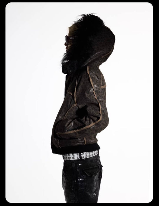 Night Lab Leopard Print Faux Fur Hood Jacket | Face 3 Face