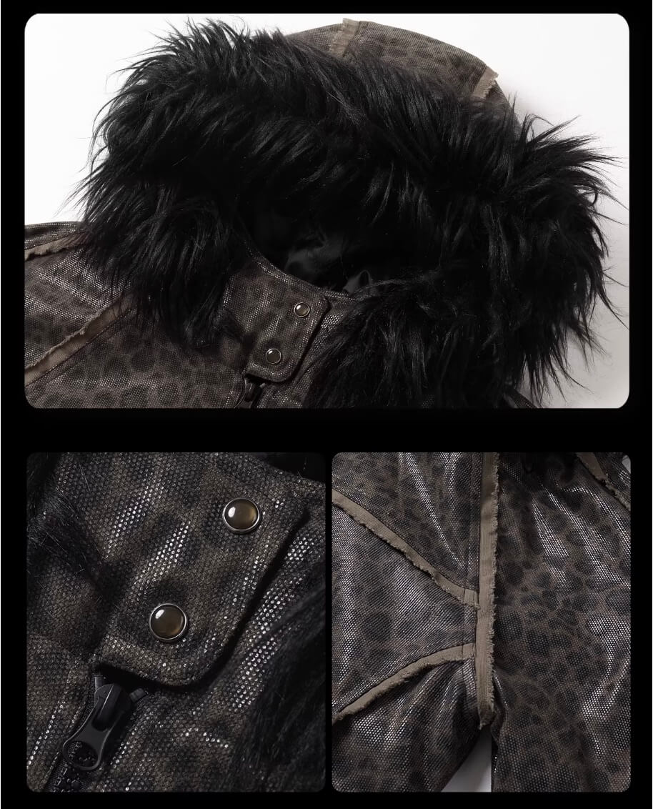 Night Lab Leopard Print Faux Fur Hood Jacket | Face 3 Face