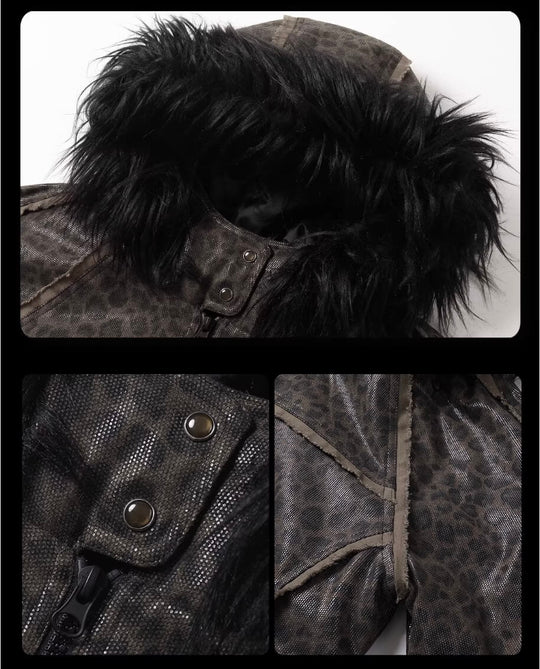 Night Lab Leopard Print Faux Fur Hood Jacket | Face 3 Face