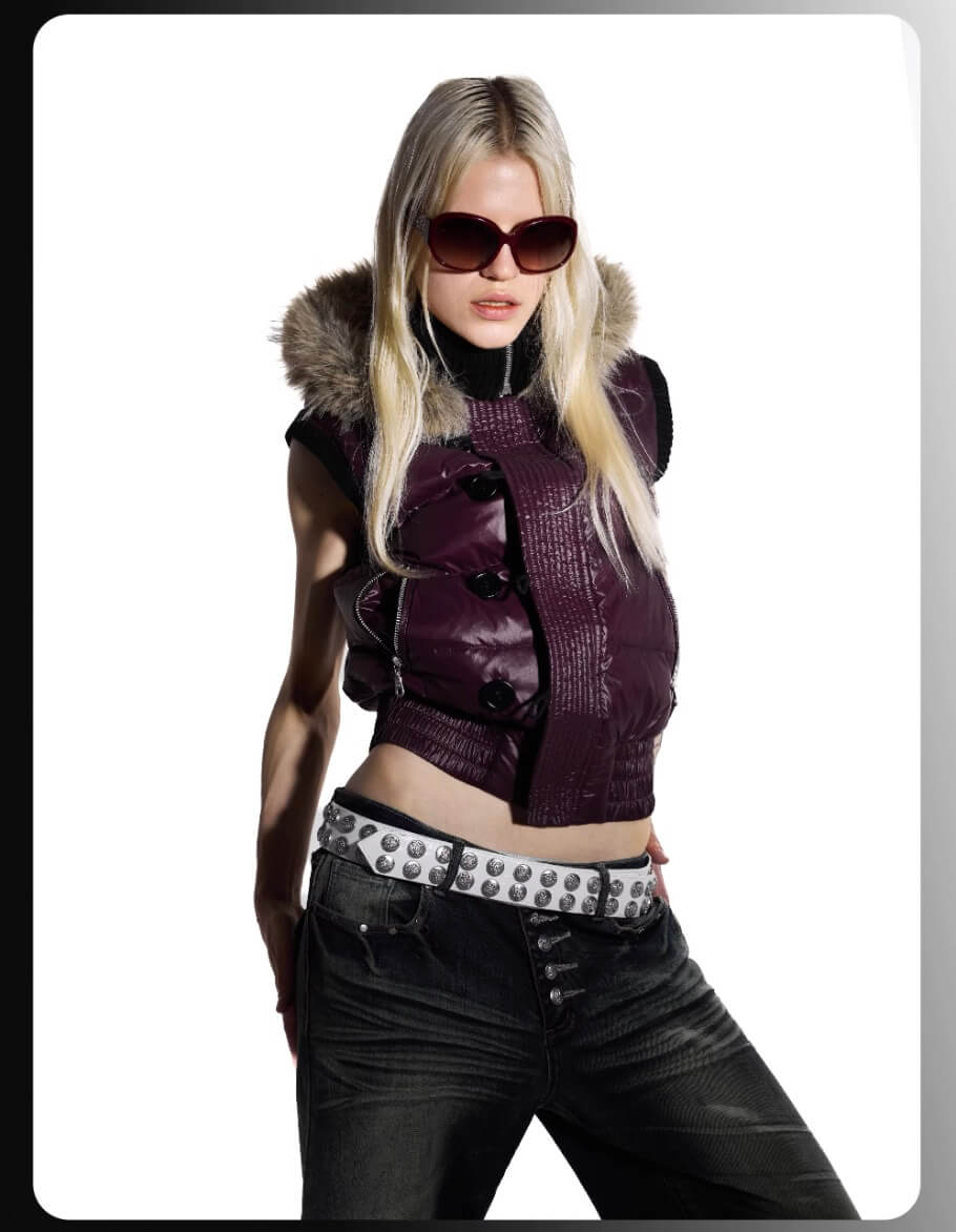 Night Lab Faux Fur Trim Hooded Down Vest | Face 3 Face