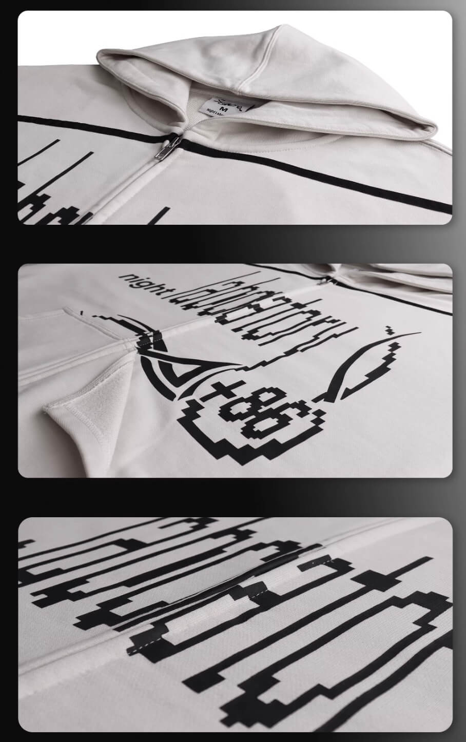 Night Lab Mosaic Print Ribbon Line Zip Up Hoodie | Face 3 Face