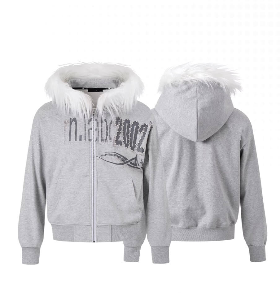 Night Lab Riveted Faux Fur Hood Zip Up Hoodie | Face 3 Face