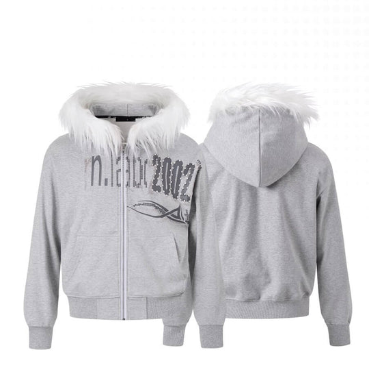 Night Lab Riveted Faux Fur Hood Zip Up Hoodie | Face 3 Face