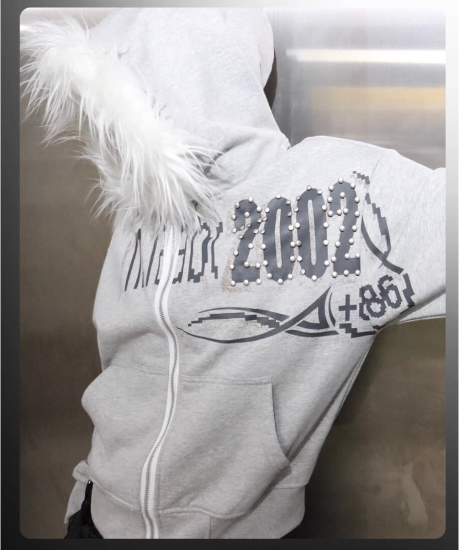 Night Lab Riveted Faux Fur Hood Zip Up Hoodie | Face 3 Face