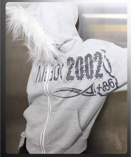 Night Lab Riveted Faux Fur Hood Zip Up Hoodie | Face 3 Face