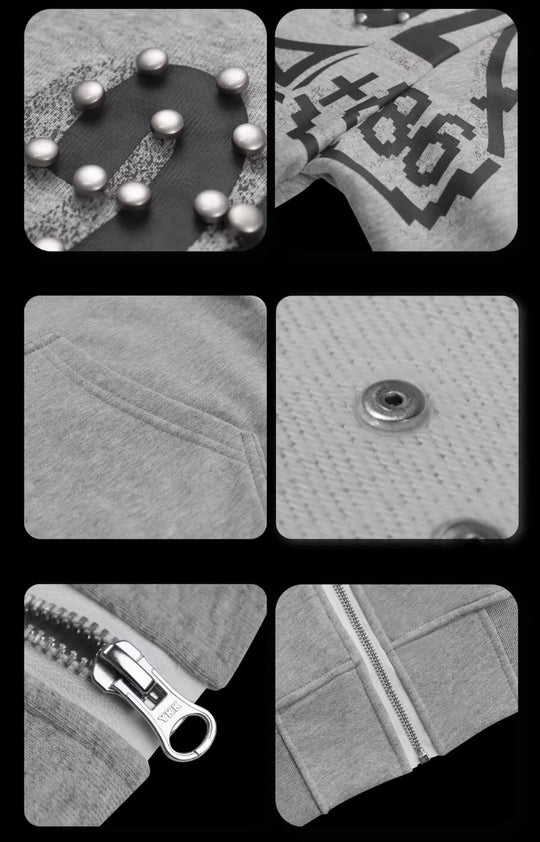 Night Lab Riveted Faux Fur Hood Zip Up Hoodie | Face 3 Face