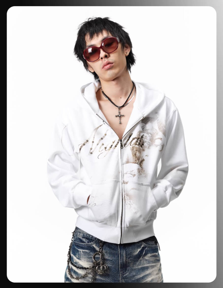 Night Lab Studded Rhinestone Zip Up Hoodie | Face 3 Face