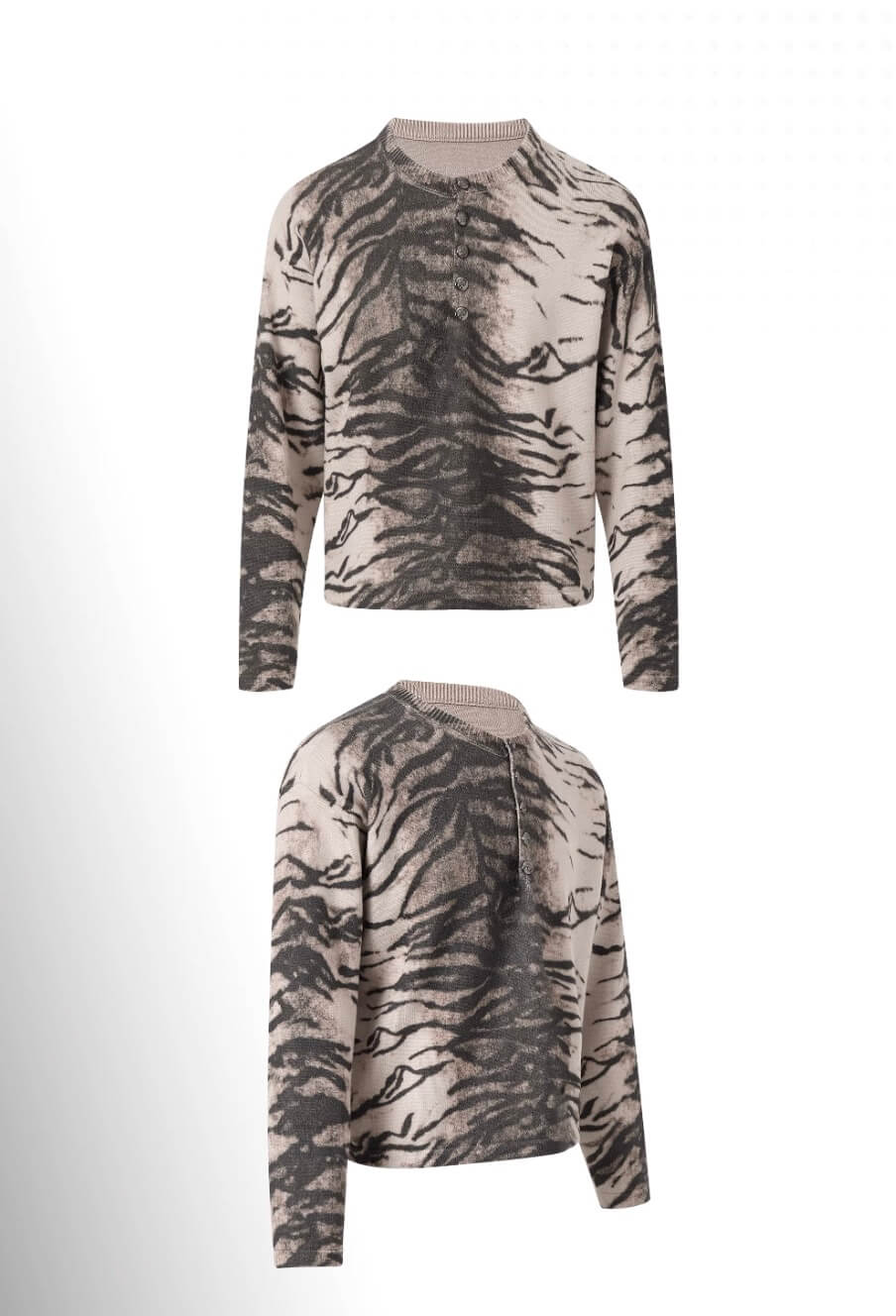 Night Lab Zebra and Leopard Print Henley Knit Sweater | Face 3 Face