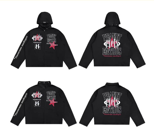 EVETS Printed Detachable Hood Coach Jacket | Face 3 Face