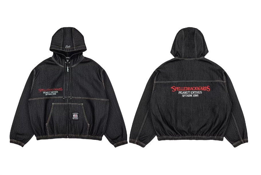 EVETS Embroidered Hooded Denim Jacket | Face 3 Face