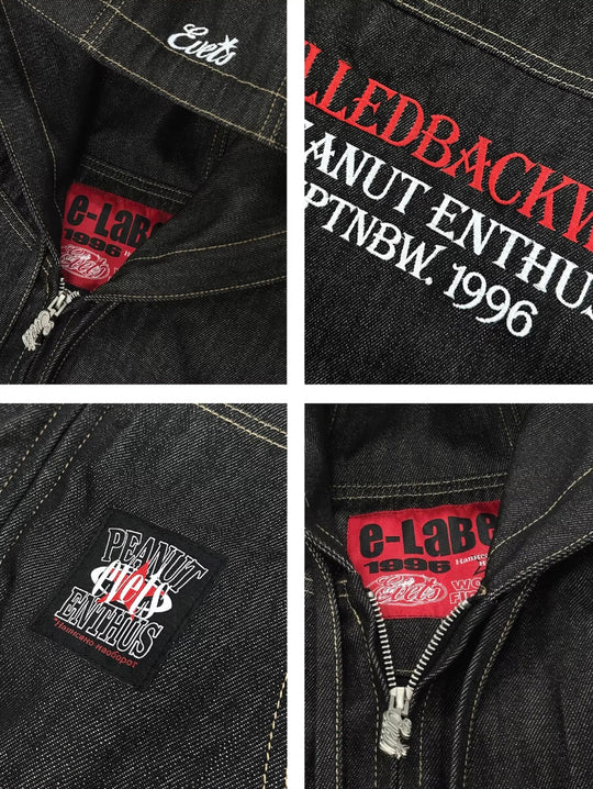 EVETS Embroidered Hooded Denim Jacket | Face 3 Face