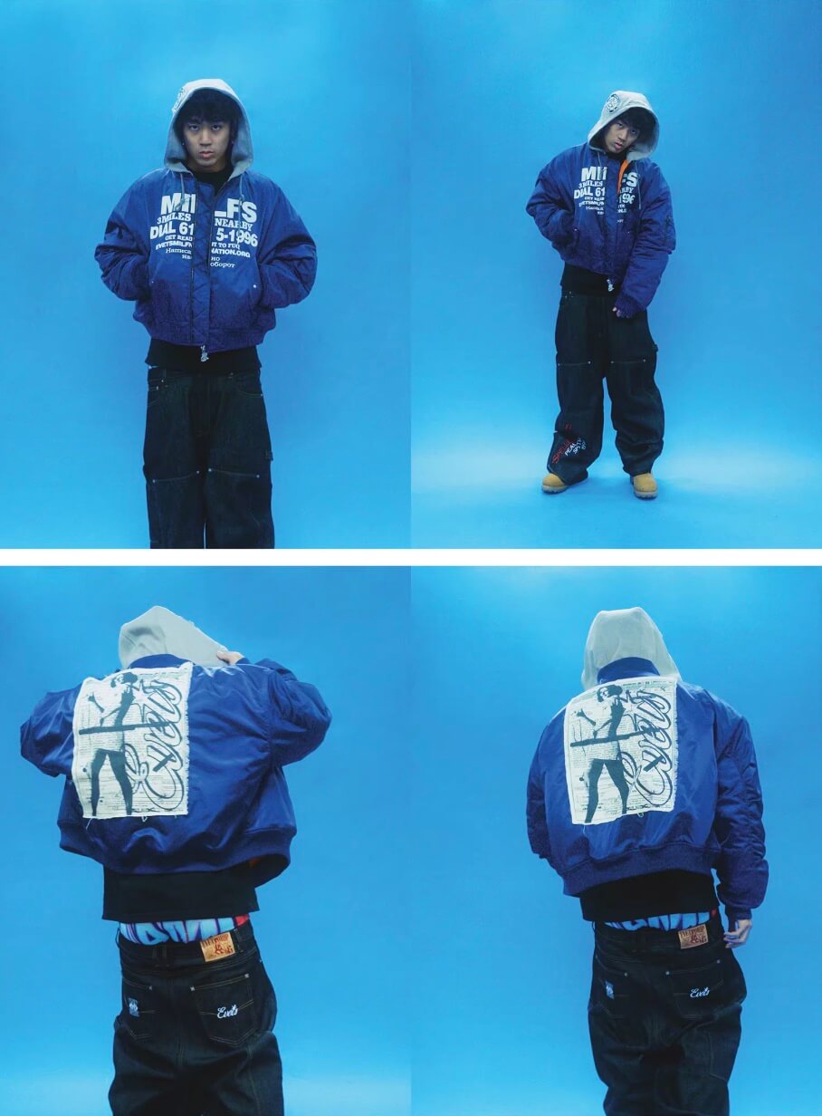 EVETS Blue MA-1 Hooded Bomber Jacket | Face 3 Face