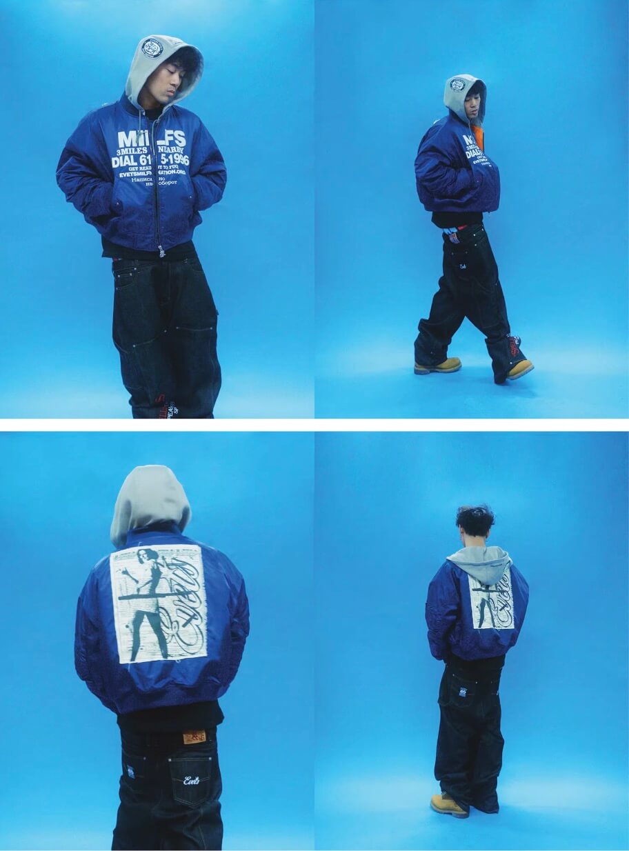 EVETS Blue MA-1 Hooded Bomber Jacket | Face 3 Face