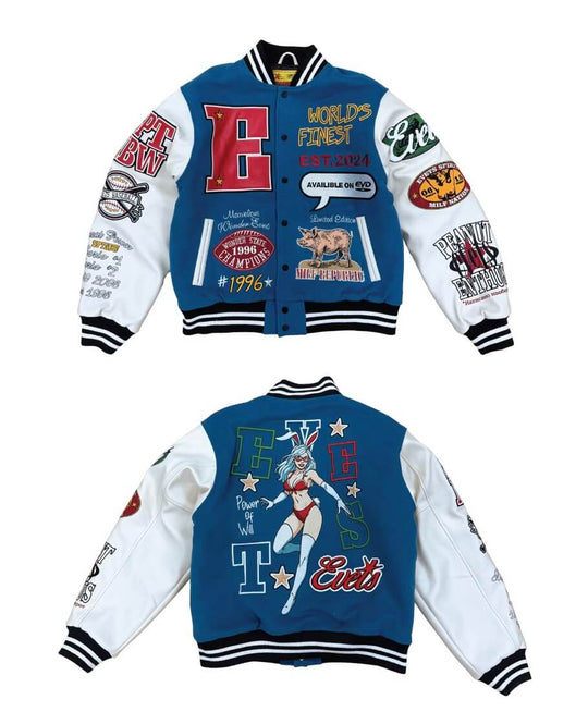 EVETS Embroidered Badge Varsity Jacket | Face 3 Face