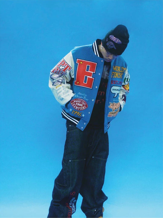 EVETS Embroidered Badge Varsity Jacket | Face 3 Face