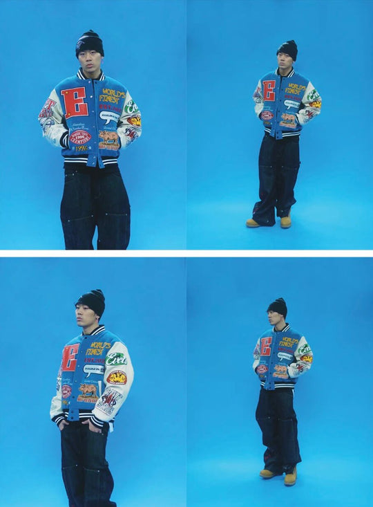 EVETS Embroidered Badge Varsity Jacket | Face 3 Face