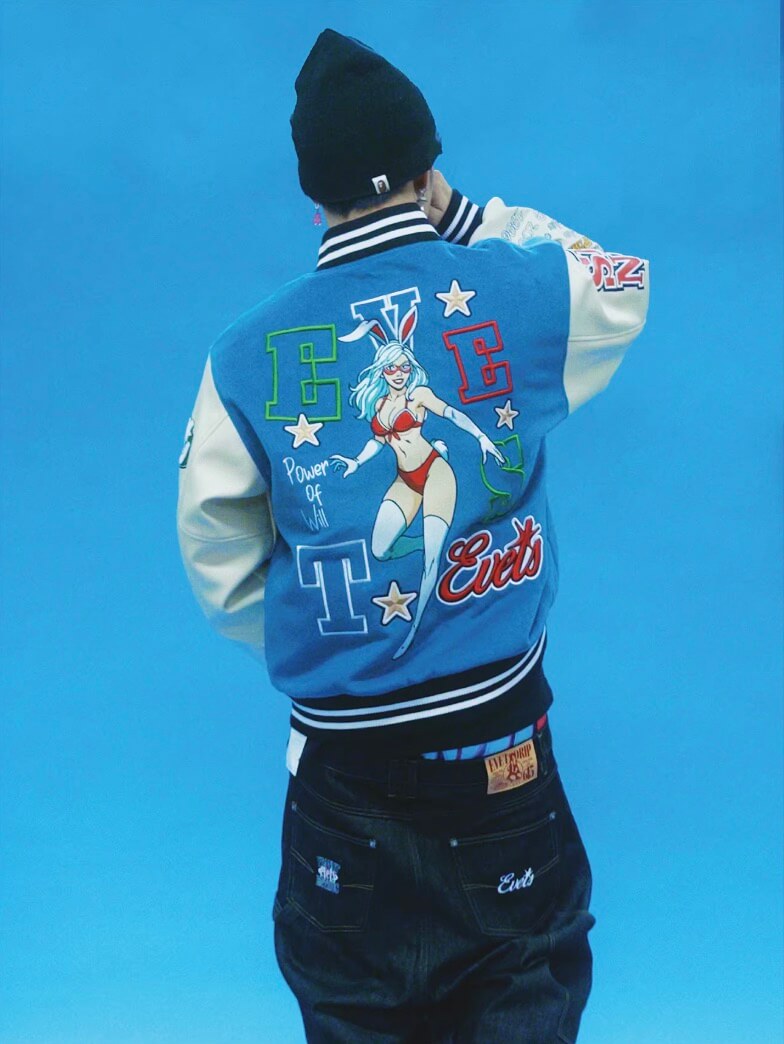 EVETS Embroidered Badge Varsity Jacket | Face 3 Face