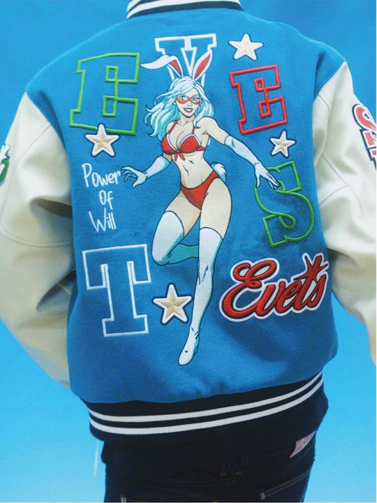 EVETS Embroidered Badge Varsity Jacket | Face 3 Face