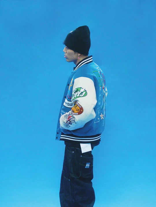 EVETS Embroidered Badge Varsity Jacket | Face 3 Face